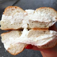 Gluten-free bagel with cream cheese from Bagel Cafe